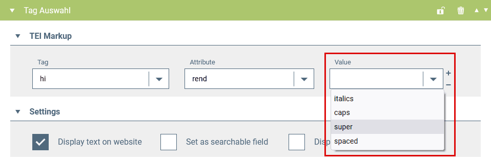 Dropdown menu tags