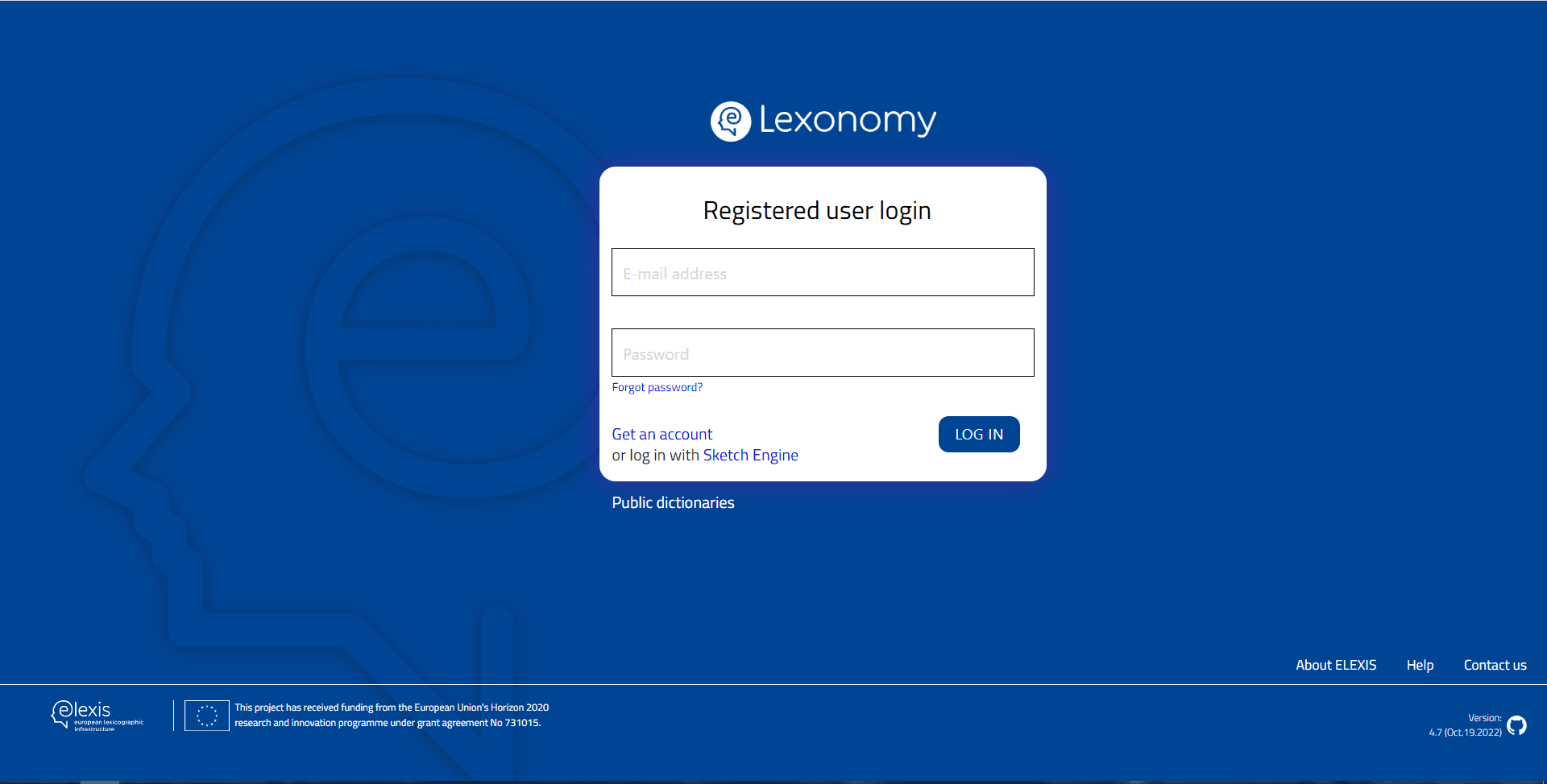 Lexonomy home page at https://lexonomy.elex.is/ Lexonomy home page